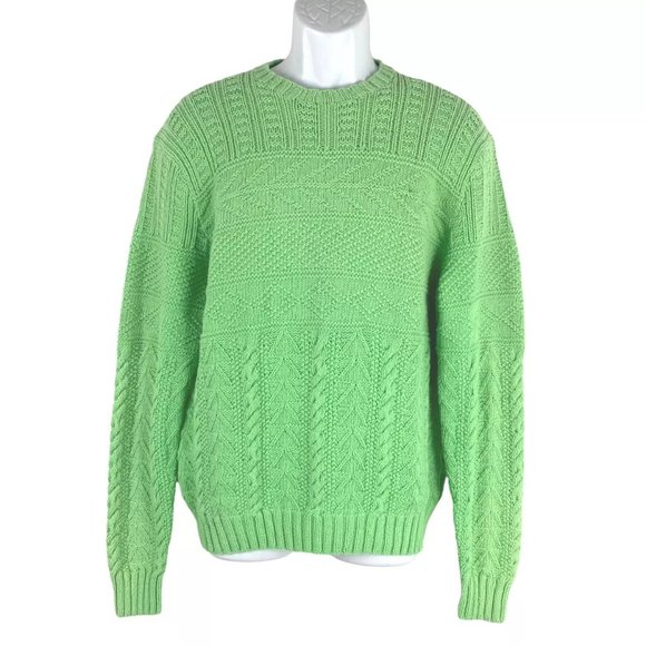 Polo Ralph Lauren Sweater Large Green Cotton Flax Cable Knit Fair Isle NWT FS-11 - Picture 1 of 9